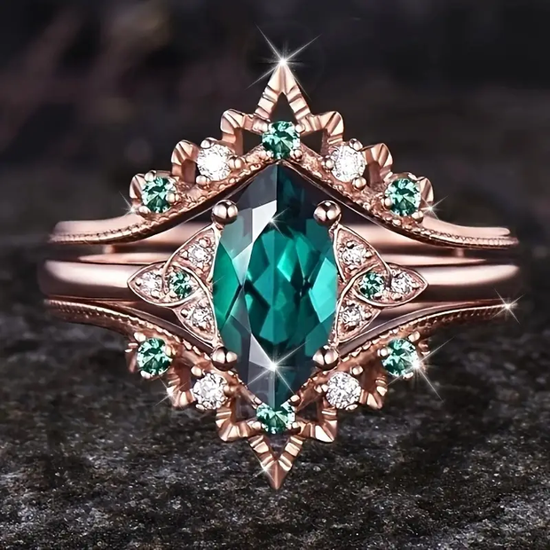 Elegant Green Crystal Layered Rose Ring