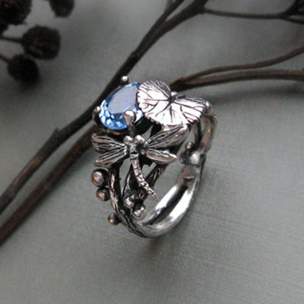 Handmade Lotus Gem Dragonfly Ring