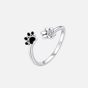 Silver Paw Ring Adjustable with Zirconia & Enamel